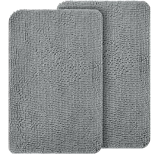 Image of OLANLY Dog Door Mat Set 2-Piece 30x20, Absorbs Moisture and Dirt, Absorbent Non-Slip Washable Doormat, Quick Dry Chenille Mud Mat for Dogs, Entry Indoor Entryway Carpet for Inside Floor, Grey