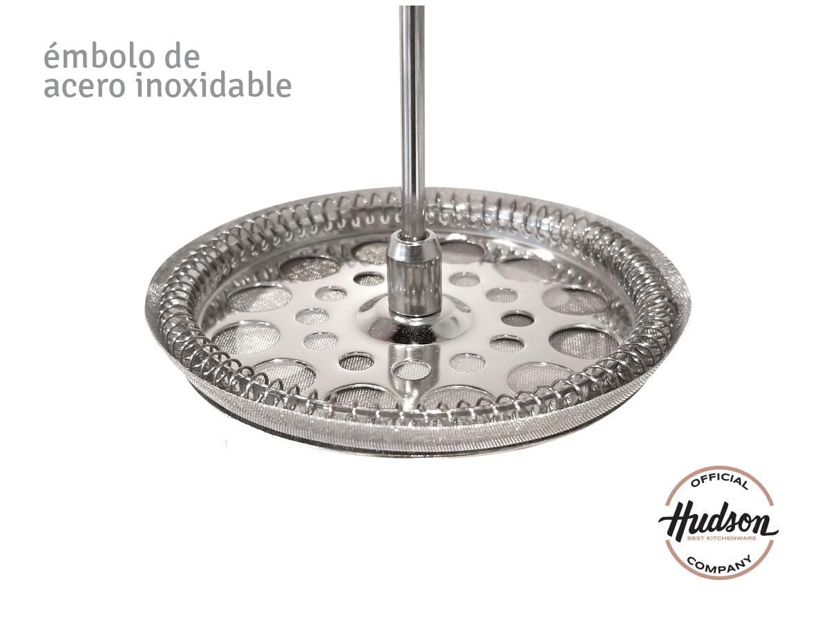 HUDSON - Cafetera y tetera de prensa francesa, 9 tazas, color plateado