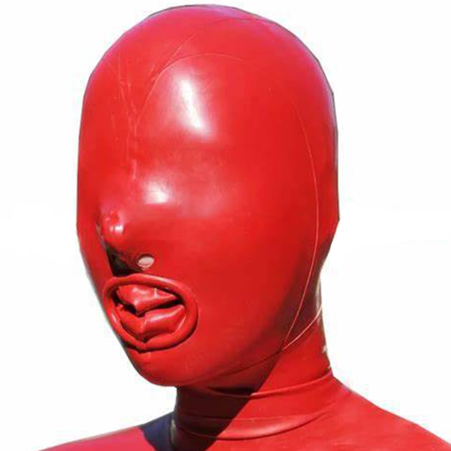WXLPCGO Red Latex Hood Full Face Mask with Protective Case Natural latex Handmade for BDSM Party Holiday Fetish(Size:M-65CM)