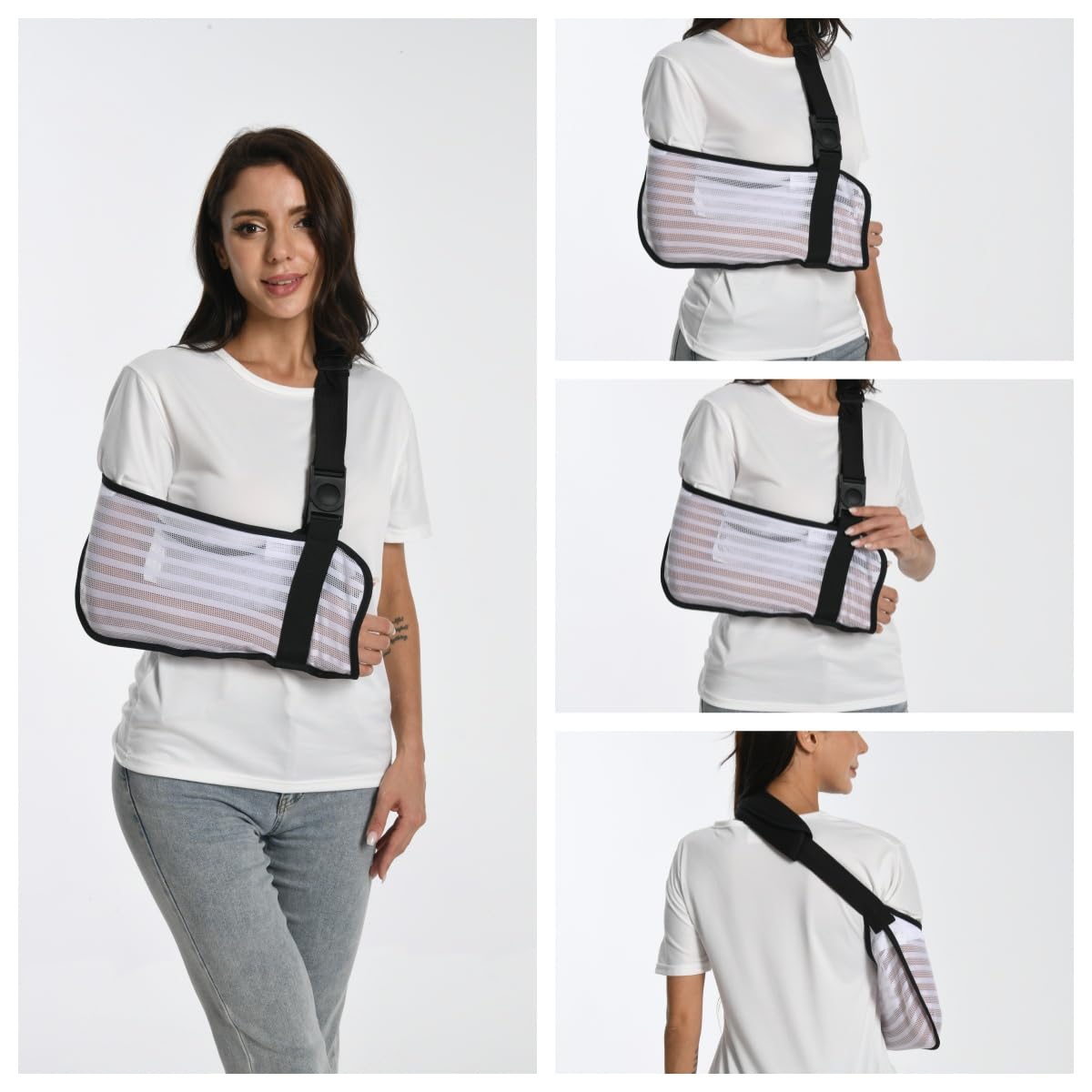 Arm Sling for Shoulder Elbow Waist Injury, Medical Shoulder Immobilizer with Removable Padded Strap, Breathable Arm Support Sling for Men Women, Mesh Brace for Torn Rotator Cuff,White
