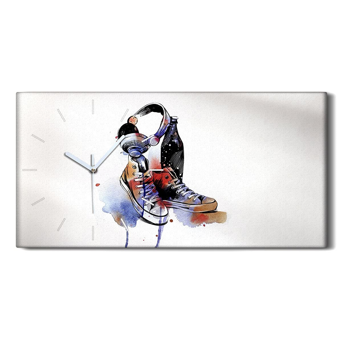 Horloge d'Art Mural Toile Premium 60x30 - Cadran Silencieux Photo Baskets