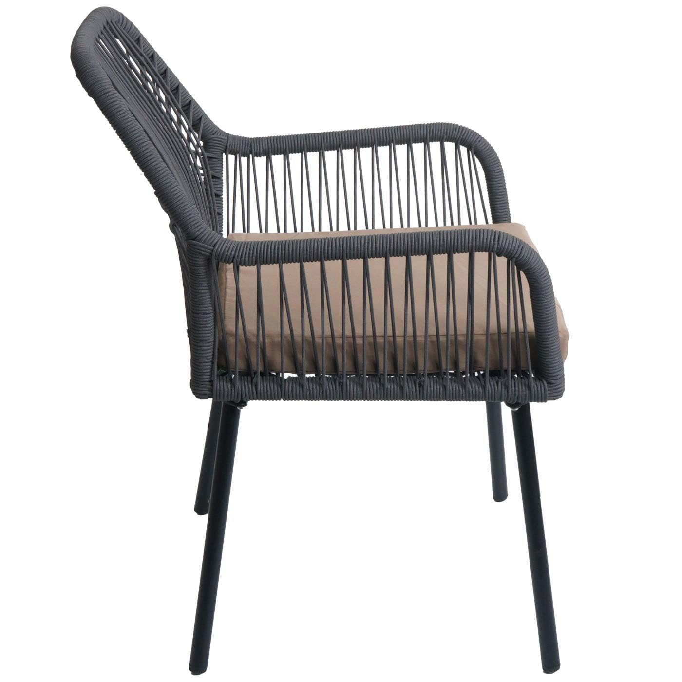 Mendler 2er-Set Gartenstuhl HWC-O12, Outdoor Sitzpolster Aluminium Seilgeflecht Rope - anthrazit, Bezug Taupe