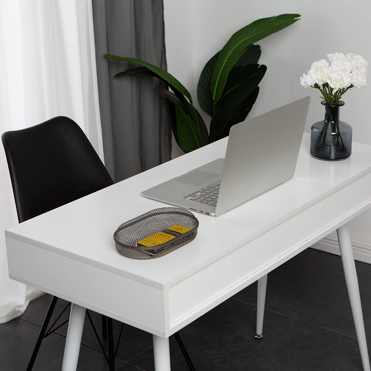 sogesfurniture Escritorio de Madera con 3 Cajones, Escritorio de Ordenador, Mesa de Oficina Mesa de Trabajo PC, Tocador, para Hogar y Oficina, 110x50x78 cm, Blanco