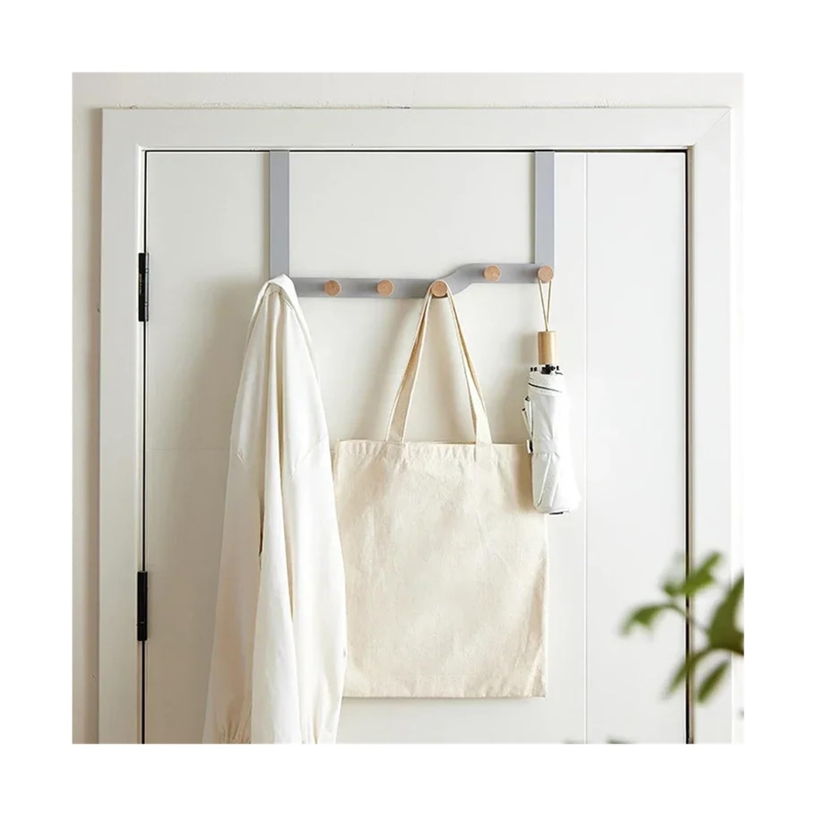 FDBTYJN Over Door Hook Over The Door Hook Hangers Organizer Rack Housekeeping Organizers with Wooden Hooks(Color1,7 Hooks)