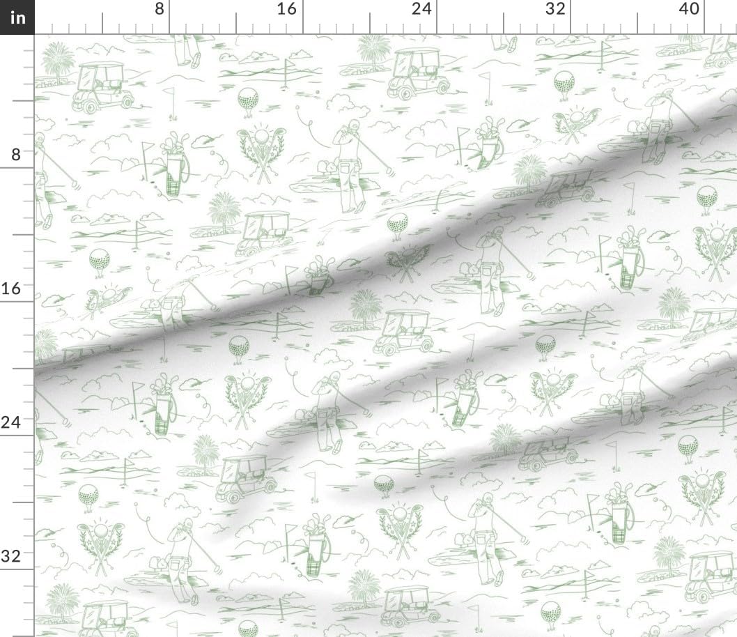 Spoonflower Fabric - Preppy Golfer Modern Toile Whimsical Father's Day Green and White Golf Printed on Cotton Poplin Fabric Fat Quarter - Sewing Shirting Quilting Dresses Apparel Crafts