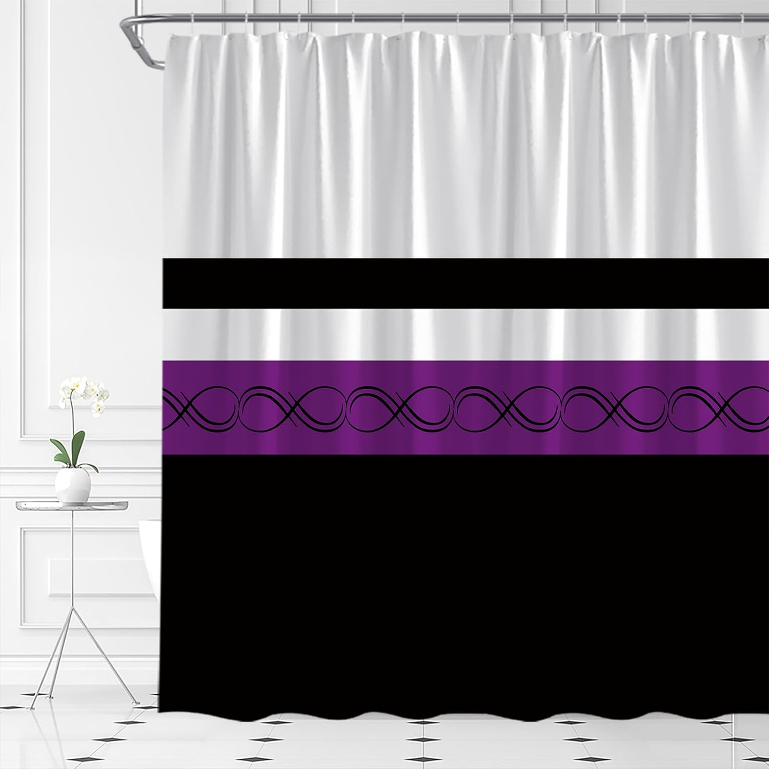Modern Striped Shower Curtain Yellow Black White Striped Minimalist Farmhouse Fashion Polyester Fabric Bathroom Decor Set with Hooks(70" Wx84 H)
