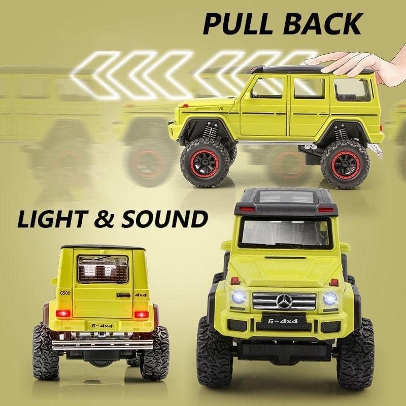 Image of 1:32 Scale Mercedes Benz AMG G500 Off Road Toy Car | Metal Pullback Diecast Car for Kids with Openable Doors, Sound, Light Effects Toy for Car (Color As Per Available), White