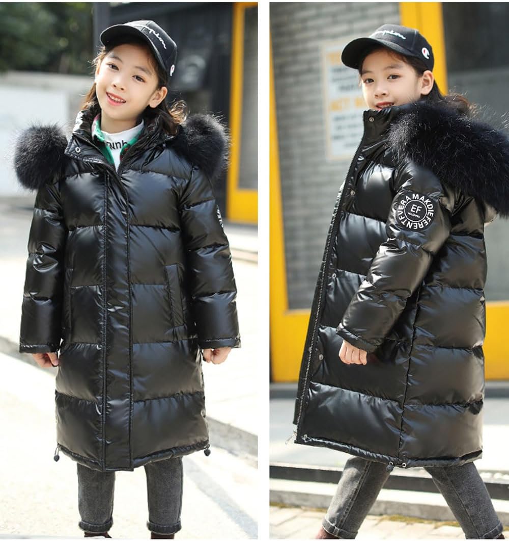 Kid Girls Fur Hooded Parka Puffer Down Jacket Coat Thick Winter Parka Mid Long Duck Down Puffer Padded Jacket - Image 2