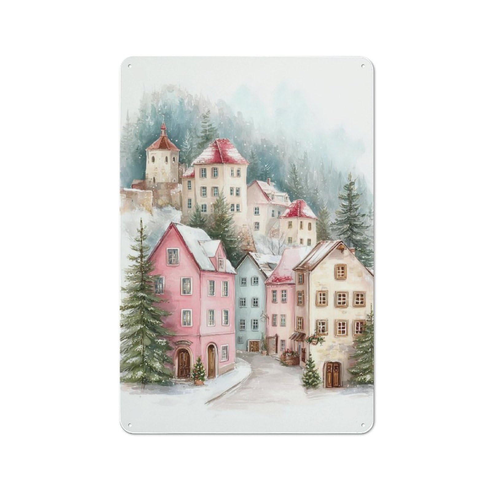 Junmoney Winter Village Charm Tin Sign 30X20cm With For Pub Or Café, Rustic Decor, For Kitchen, Dining Room And Home Bar Wall Decor