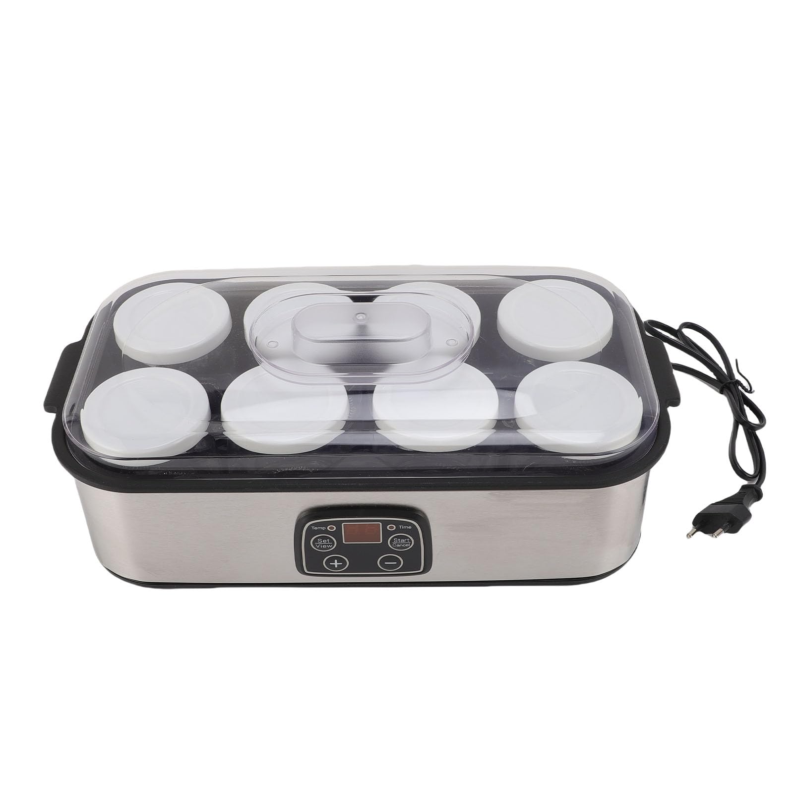 Asixxsix Yogurtera eléctrica con 8 tarros de cristal, máquina de yogur con pantalla LCD y control de programa, alarma sonora, calentamiento a temperatura (EU enchufe 220V)