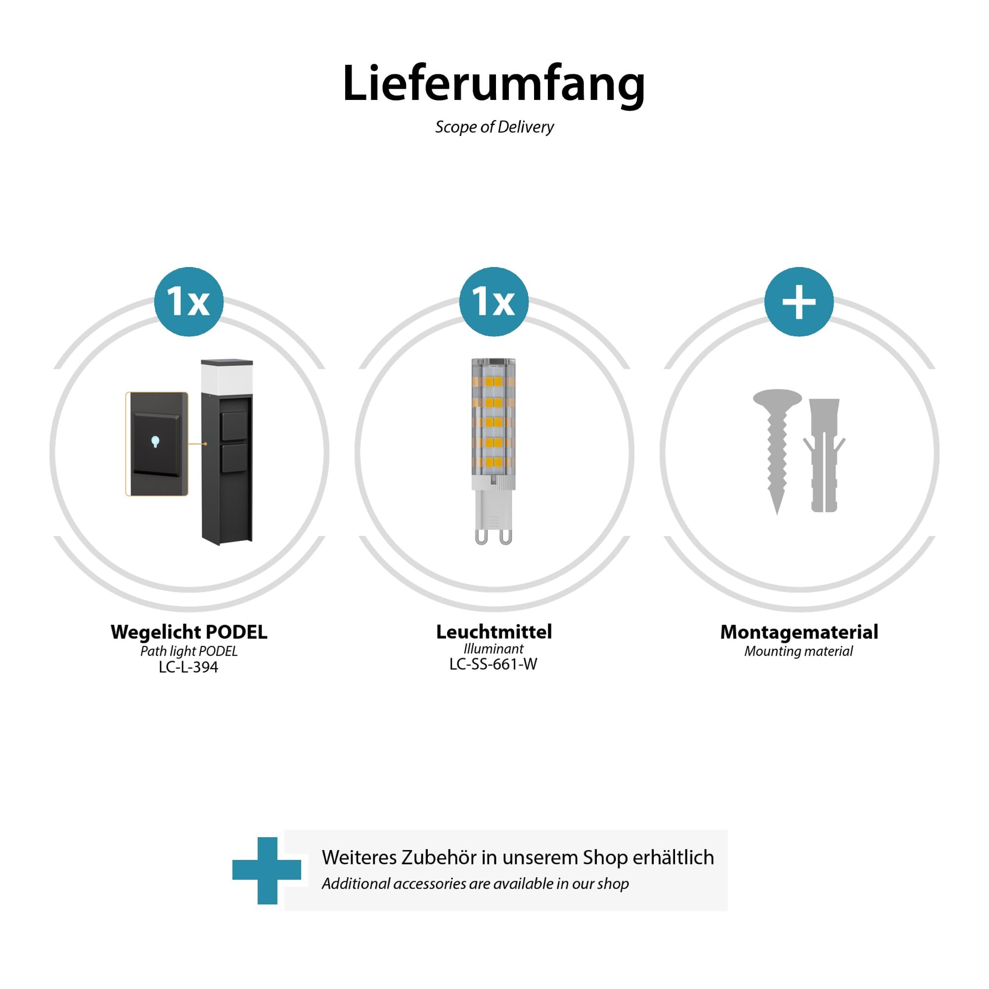 ledscom.de 3 farolas PODEL para exterior, Smart Home, 39 cm, negro, 2 enchufes, con bombilla G9 incluida, 596 lm, blanco