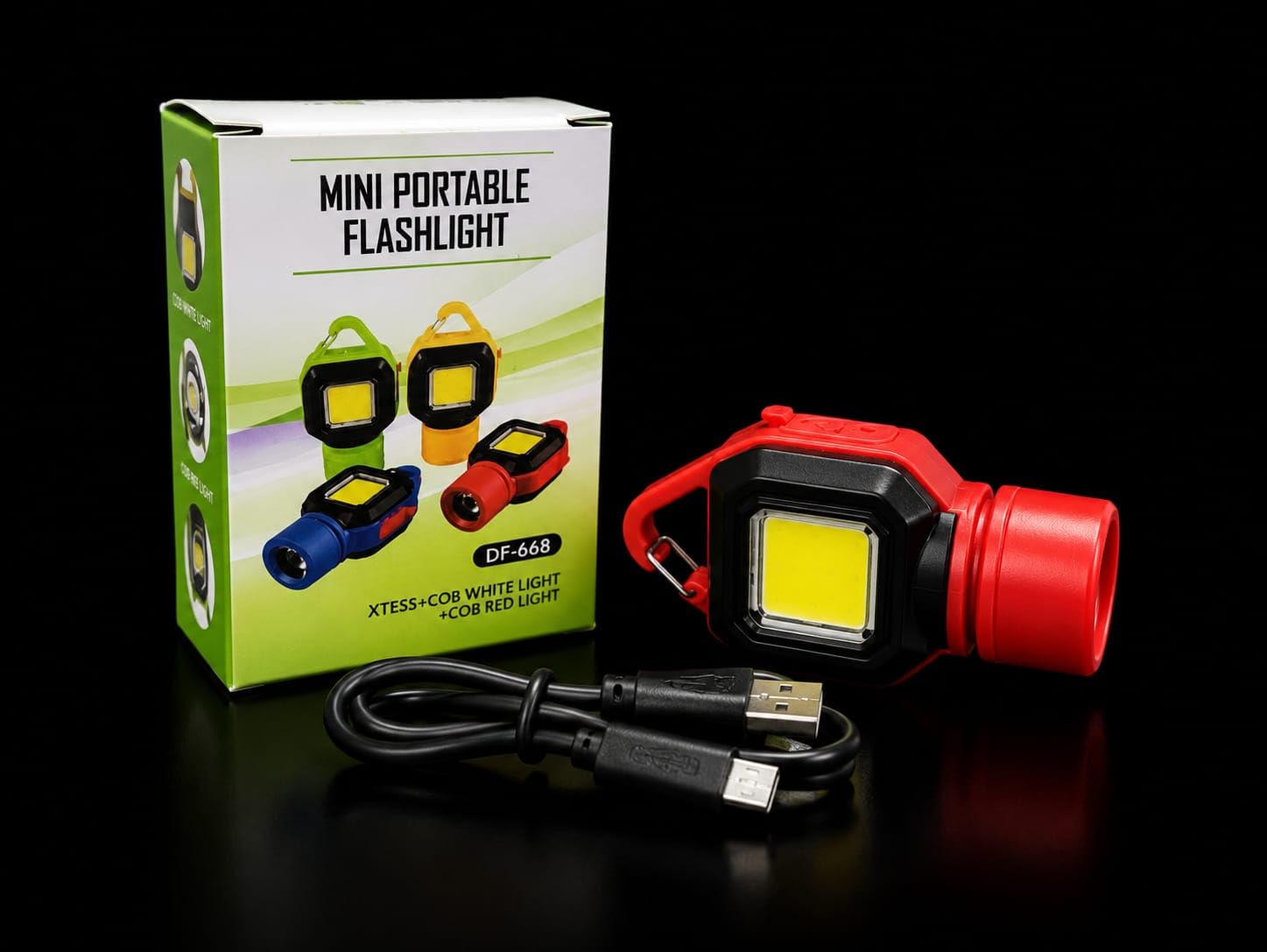 Blue Basket- Mini Portable Flashlight (White & Red) USB Rechargeable | Carabiner Clip, Multiple Light Modes, Compact Design, USB Charging Cable Included, DF-668 Model-image-48