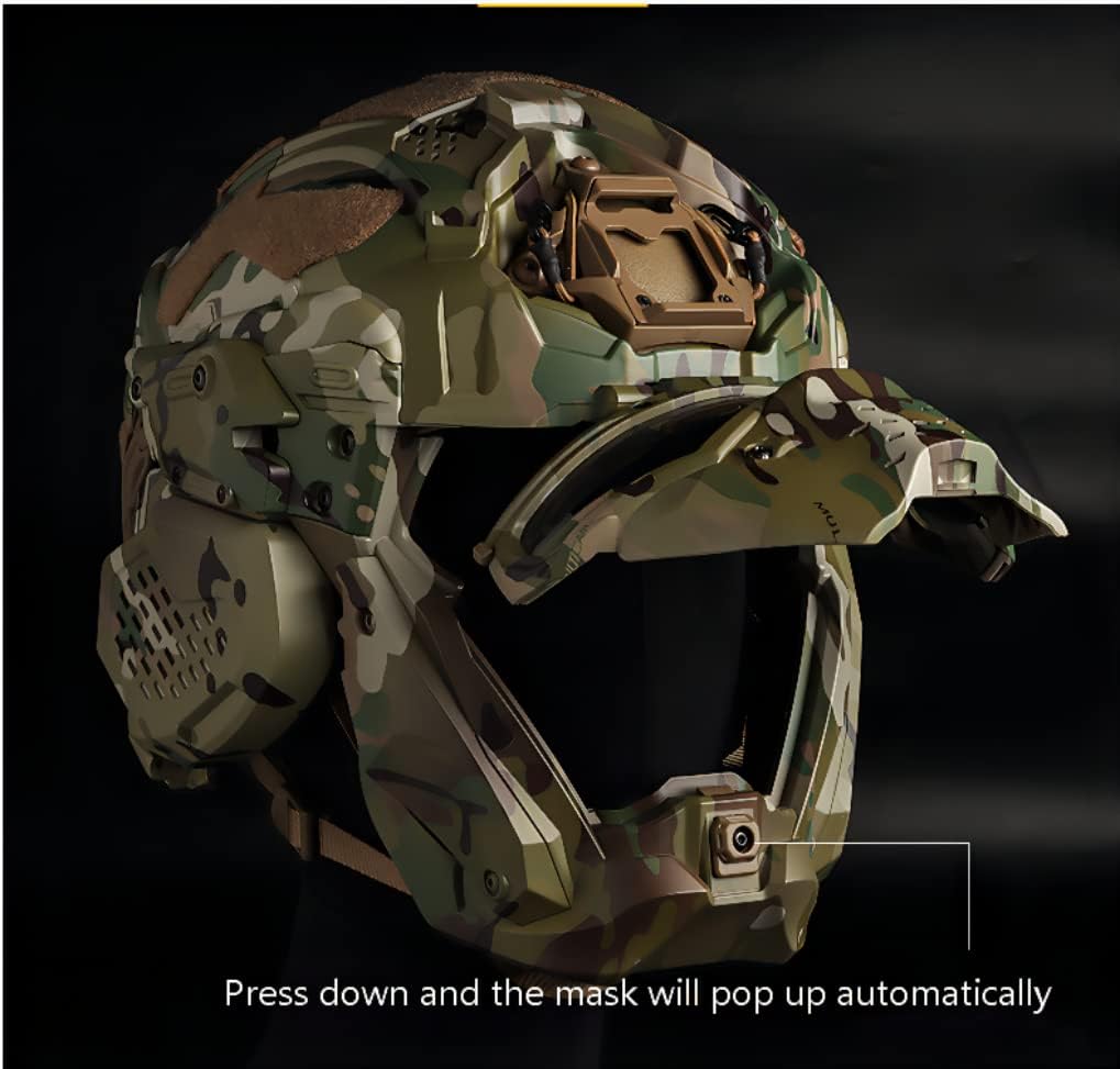 Airsoft Helmet, All-in-One Design Built-in Detachable Tactical Headset Anti-Fog Fan Shade Sliding Goggles,Paintball CS Cosplay Helmet