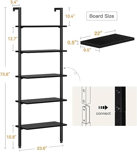 Miniatura 3 de ODK Estantería con escalera de 5 niveles, estante de almacenamiento industrial con marco de metal para sala de estar, oficina en casa, cocina y
