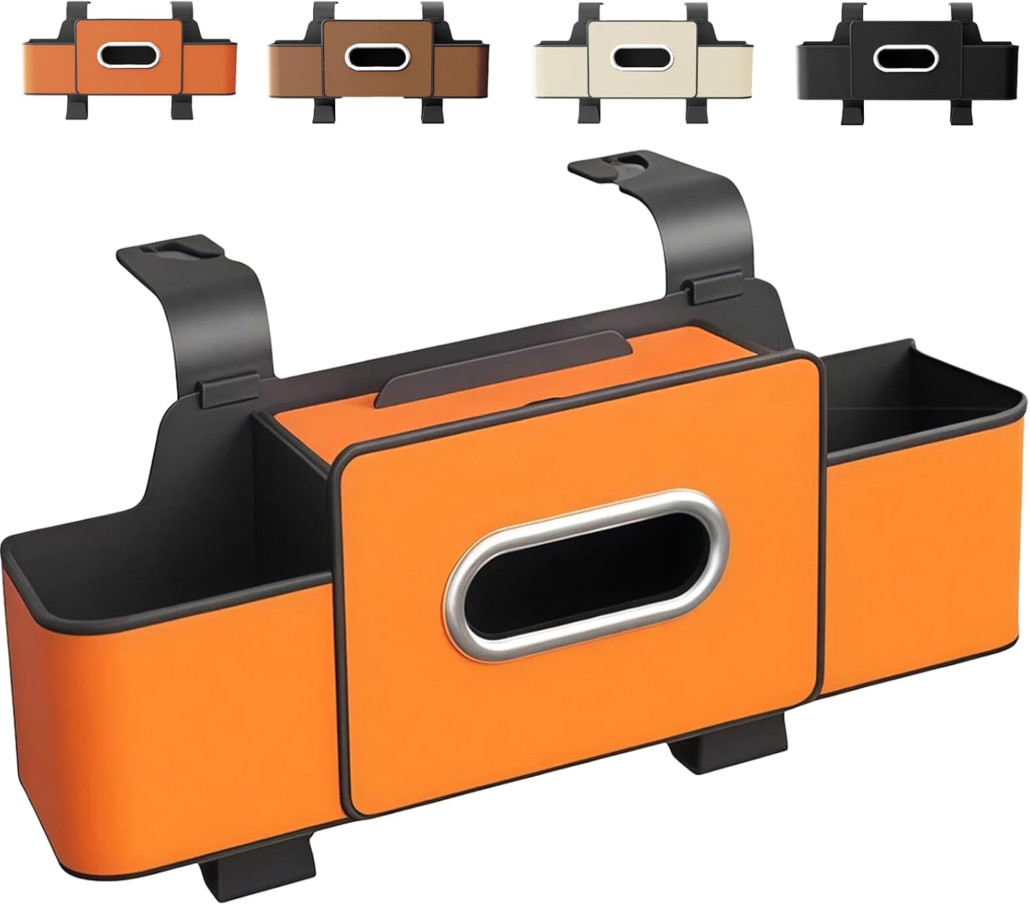 3-in-1 Car Organizers and Storage Box, 2026 Upgraded Car Organizer and Storage Box Back Seat with 2 Cup Holder, Tissue Box, Trash Bin & Hooks, Suitable for Most Car Models (Orange*1pcs)