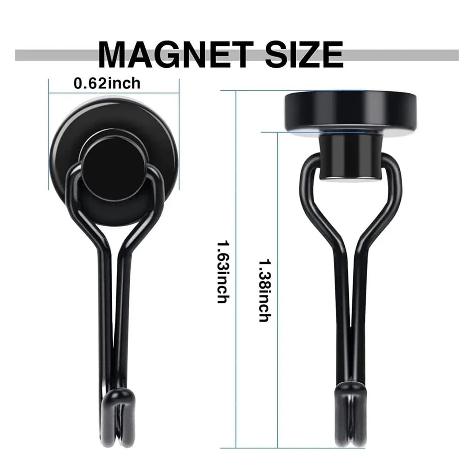 Genérico Ganchos magnéticos giratorios de alta resistencia, gancho magnético negro for refrigerador, parrilla y taquilla(Sliver 20pcs)