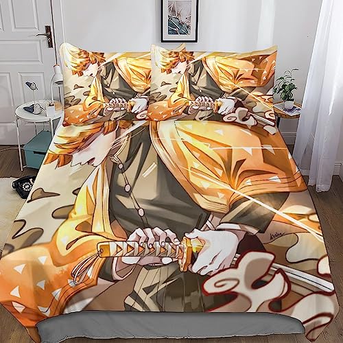 Housse de couette Zenitsu microfibre douce anti-plis à fermeture éclair pour lit double
