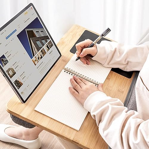 Miniatura 9 de Escritorio de regazo para laptop con cojín, organizador de espacio de trabajo de bambú con almohada, soporte para teléfono y tableta, para cama,