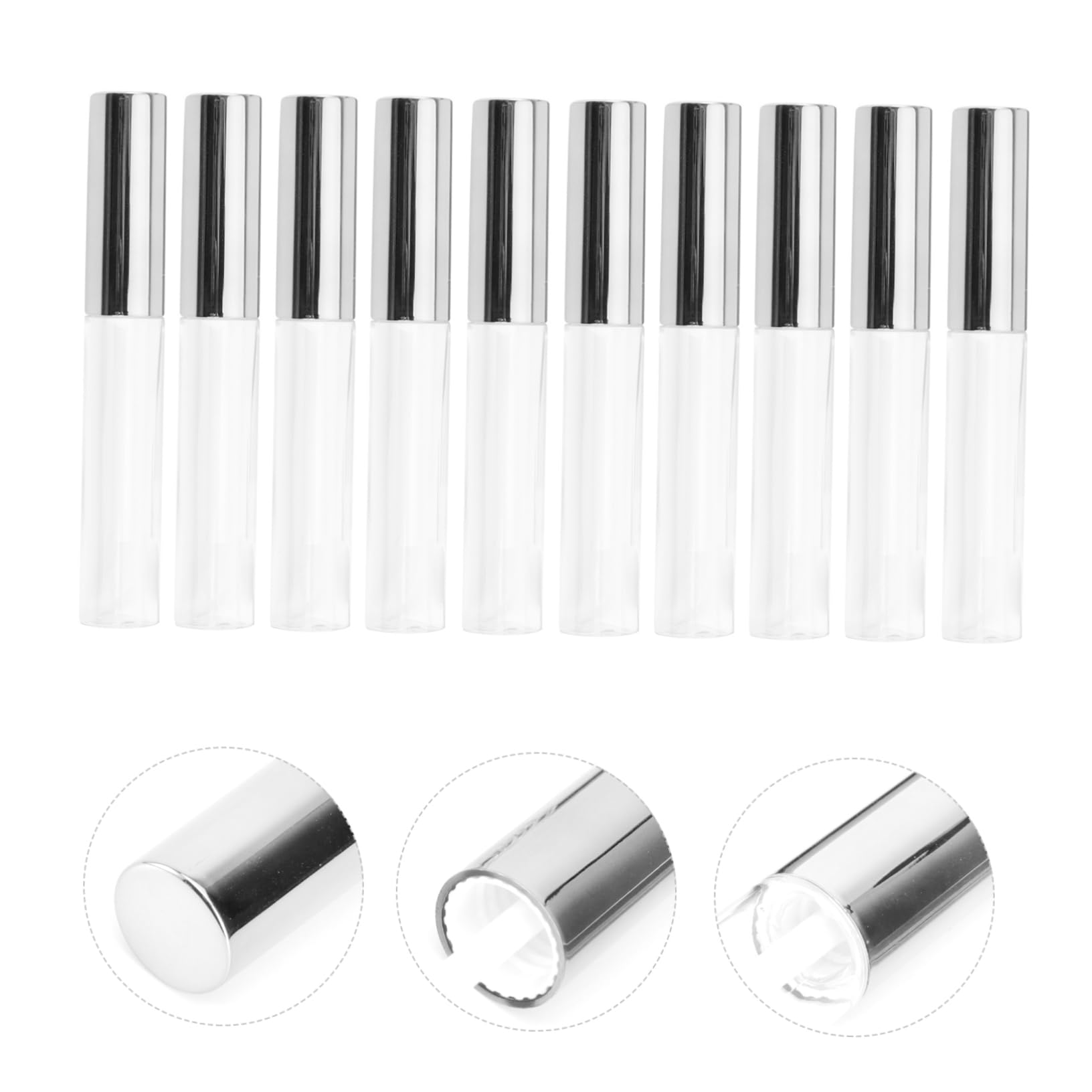 3 Series Tubo De Labial Glair Circular Plástico Para Gloss Labial Transparente Y Práctico Para Cosméticos Y Color Plata 10 Piezas*3