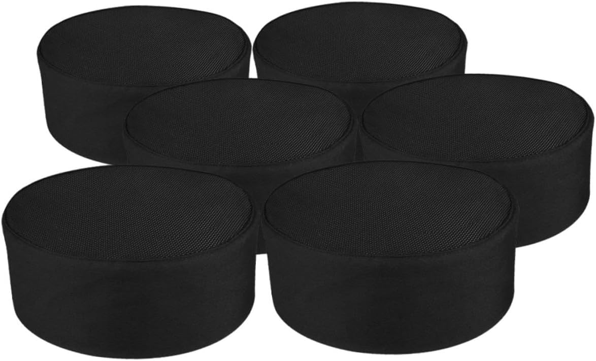 6pcs Unisex Chef Hats Breathable Mesh Top, Black Food Service Caps for Adult Kitchen Staff, Catering, Restaurant, Bakery Uniform Headwear