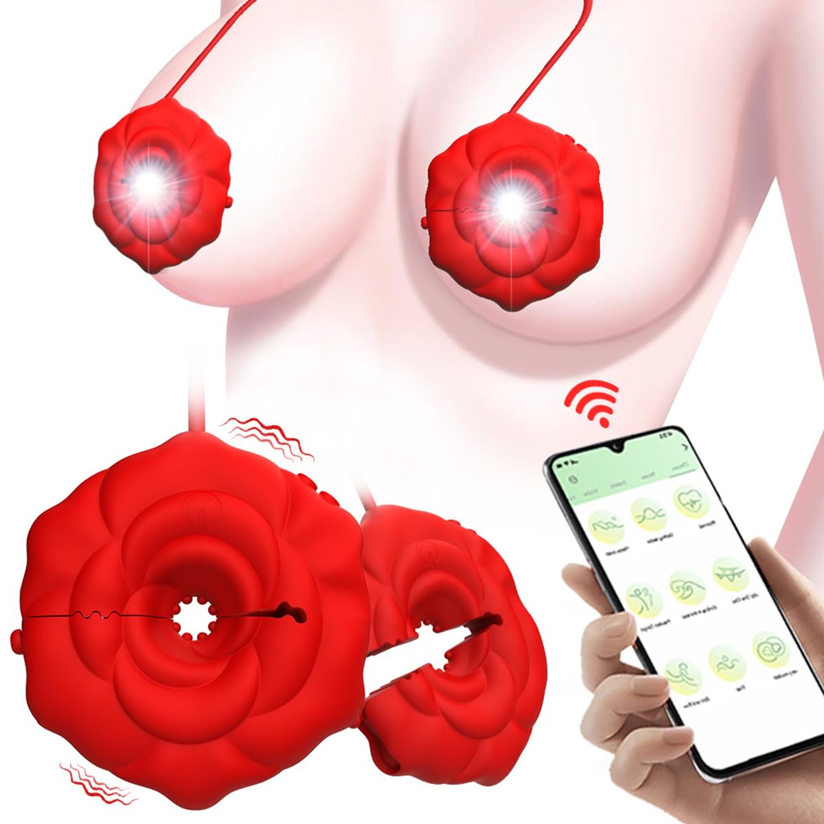 Morsetti vibranti per capezzoli in silicone, vibratore ricaricabile a 9 modalità per coppie, stimolatore per capezzoli a forma di rosa, massaggiatore portatile per donne