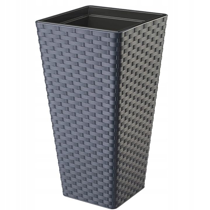 B2C Square Tall Plant Pot Elegant Large Flower Indoor Outdoor Garden Planters Rattan Look Pattern Home Patio Plastic 2 Sizes (Anthracite, H 57cm x D 30cm)