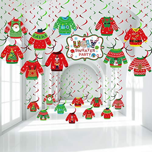 Décoration de fête pull laid avec 30 tourbillons suspendus durables de Noël