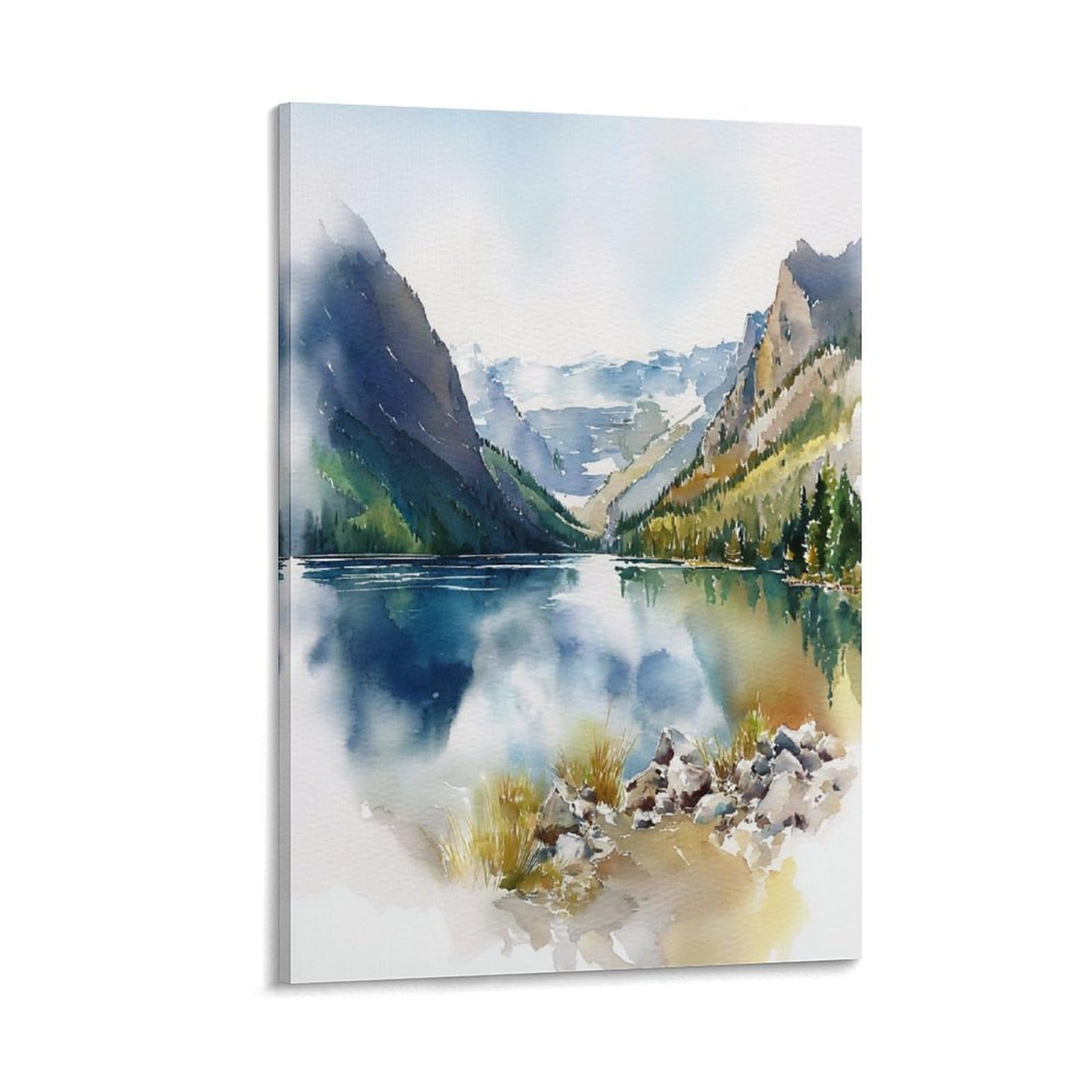 Lcynnh Frame-Style Lake Louise Watercolor Print_ Banff Canada 20X30inch(50X75cm) Vintage Watercolor Canvas Art