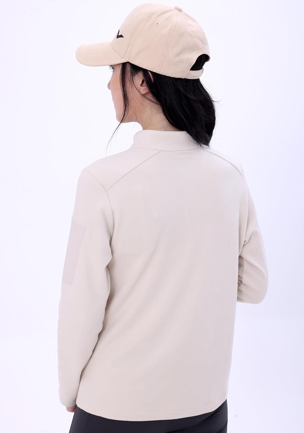 Women's Outdoor Casual Dralon Warming Quarter-Zip Long Sleeves T-Shirt Fleece Shirt with Stand Collar