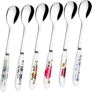 6Pcs Coffee Spoons for Coffee Bar - Chinese Floral Stainless Steel Spoons Kitchen Silverware Set - Ice Cream Spoon Cake Tableware Set Coffee Stirrers Reusable Dessert Spoons