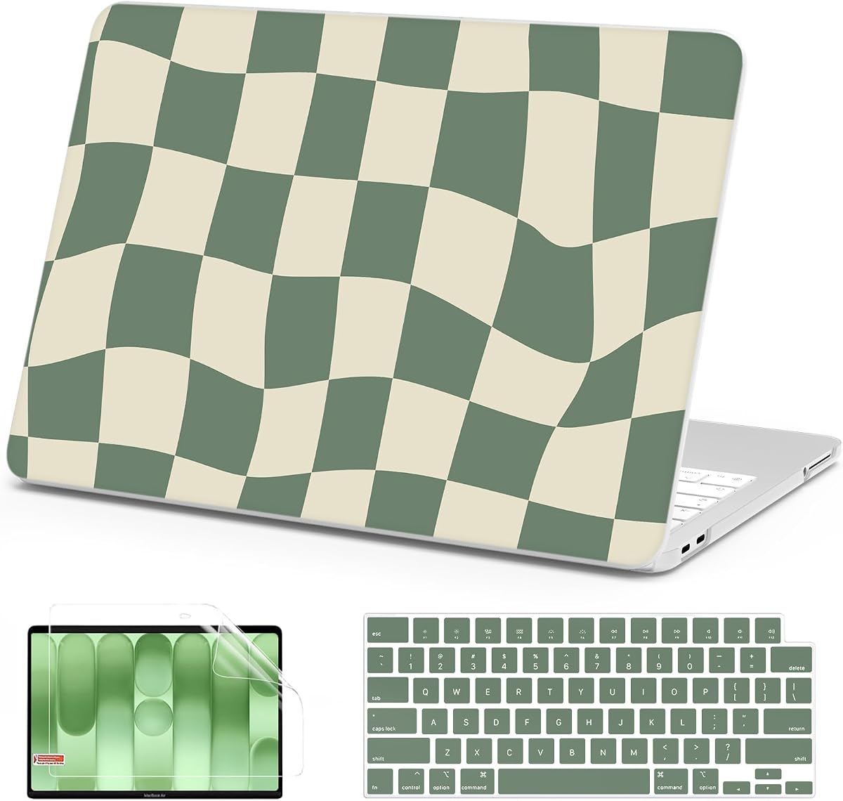 AKIT for MacBook Neo Case 13 inch 2026 A3404 (A18 Pro), Green CheckBoard | Funny Unique Pattern Printed Plastic Hard Shell Laptop Case+Screen Protector+Keyboard Cover for New MacBook Neo 13 inch