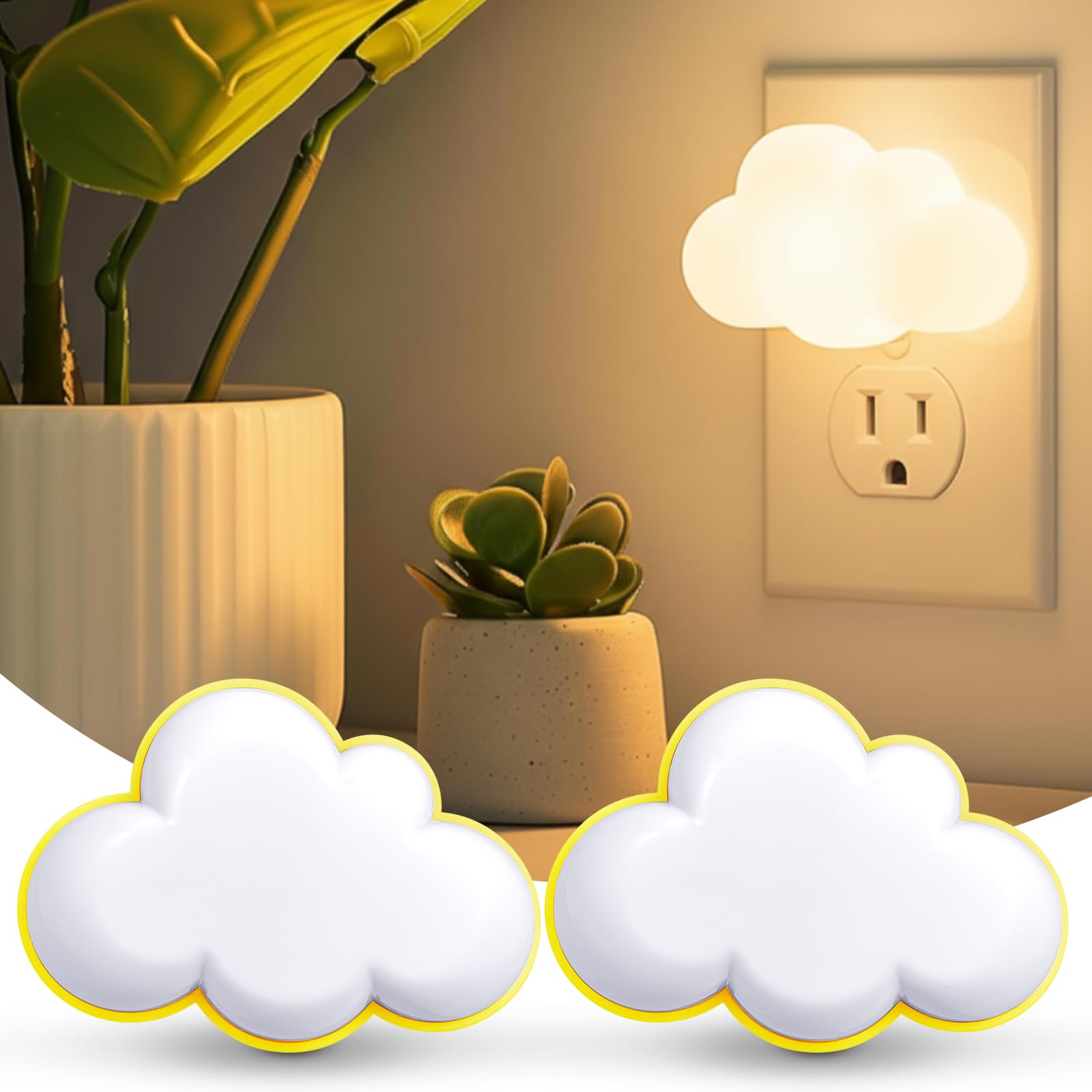 Mudder 2 Pack Night Light Plug into Wall Soft LED Night Light Cute Wall Nursery Lamp Warm Sensor Plug-in Intelligent Nightlight for Bedroom Hallway(