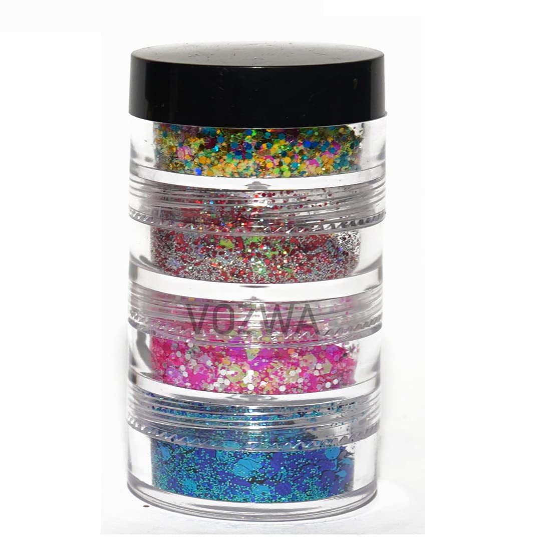 Vozwa 4 in 1 Eyeshadow Chunky and Fine Glitter Mix - (Green + Red + Pink + Blue)