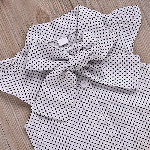 Astanfy Toddler Baby Girl Dress Sets Polka Dot Ruffle Sleeve Bow Tee Shirt + Yellow Suspender Skirt + Headband Outfits Set (Black, 2-3T) #TOP4