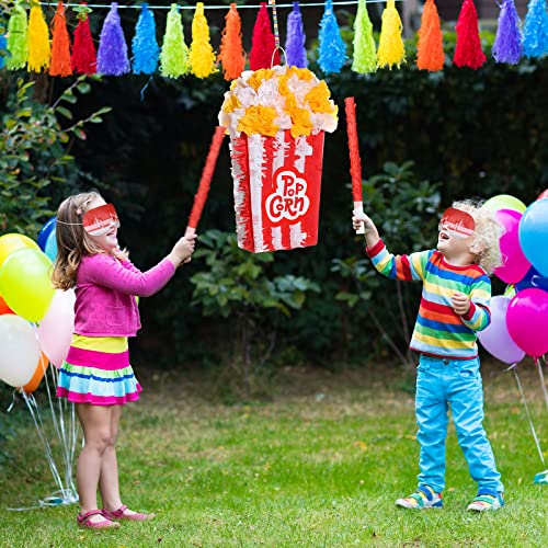 3D Popcorn Pinata Carnival Movie Night Pinata Red White Popcorn Bags Pinata Movie Party Favors With Stick Blindfold Confetti Set For Movie Theme Party Circus Theme, Birthday Party Supply, 16 X 9 Inch #TOP4
