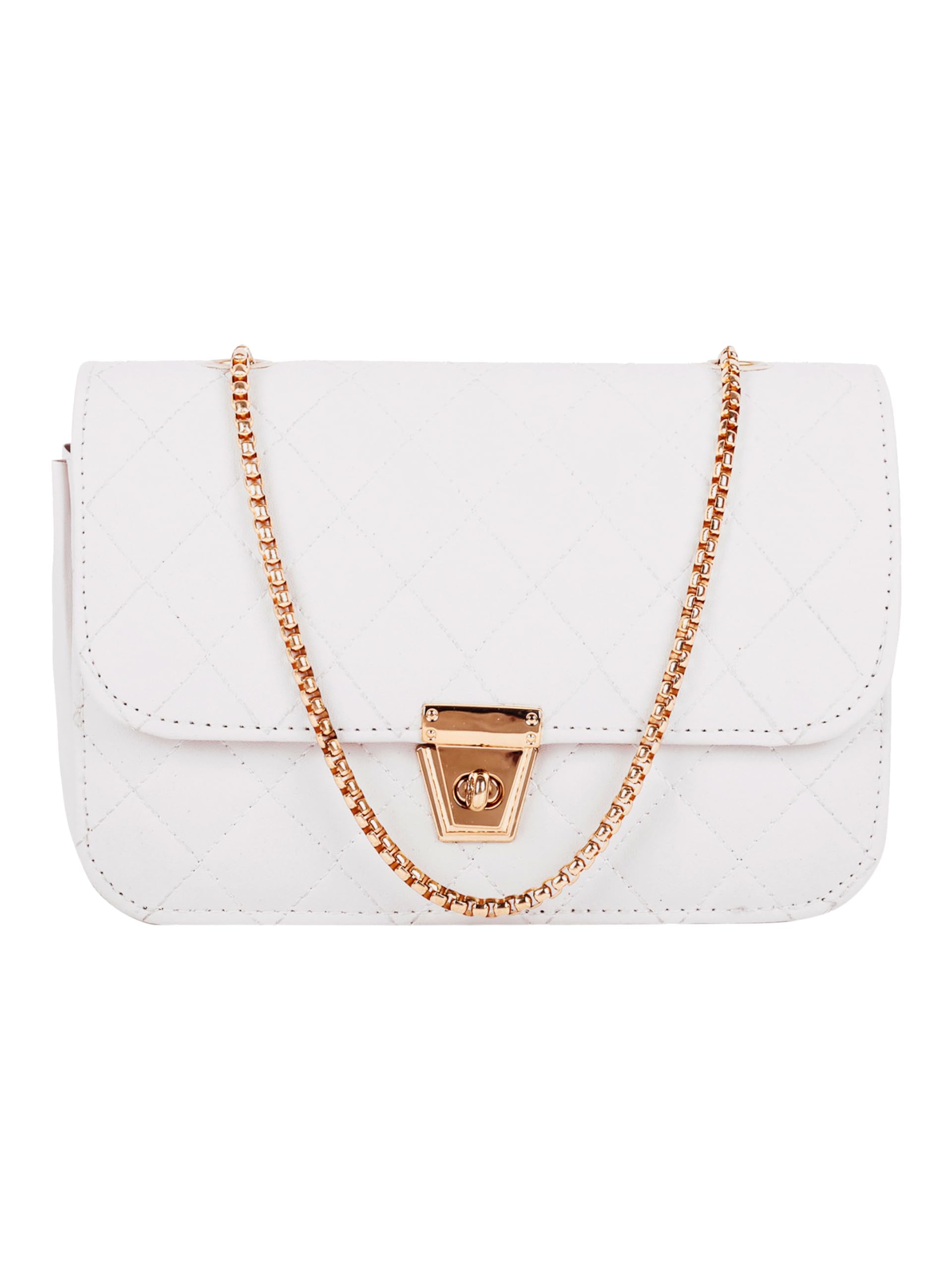 LIKE STYLE Quilted Evening Crossbody Sling Bag for Women, Metallic Strap (WHITE) (B0D6X35W12) Amazon Price History, Amazon Price Tracker