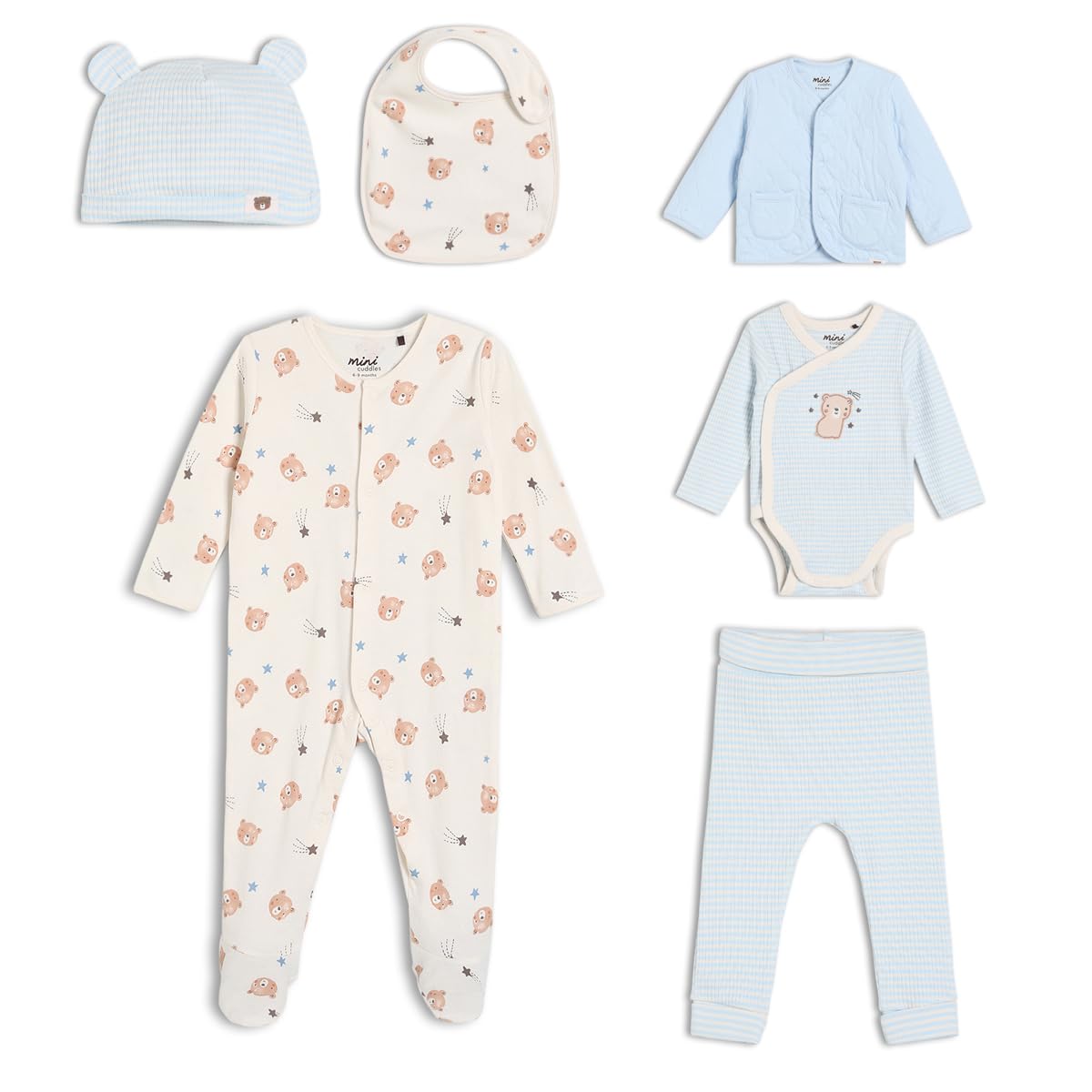 MINI CUDDLES Baby Boys 6pk Essentials Gift Set, Multicolour (0-3M)