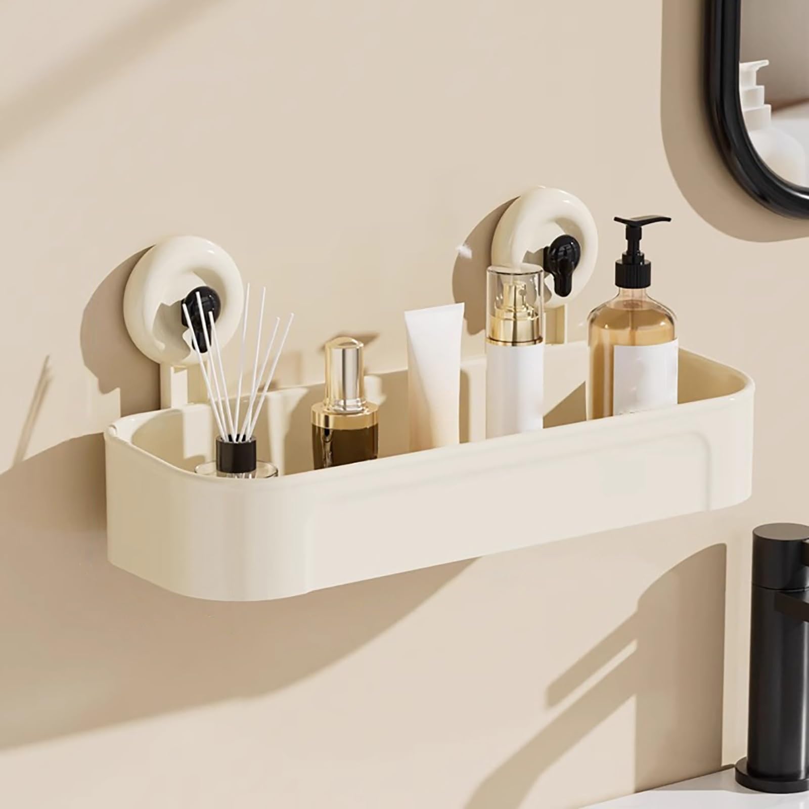 HTLTGBAM Suction Cup Shower Caddy Multifunctional Shower Organizer with Drainage Holes Detachable And Movable Black