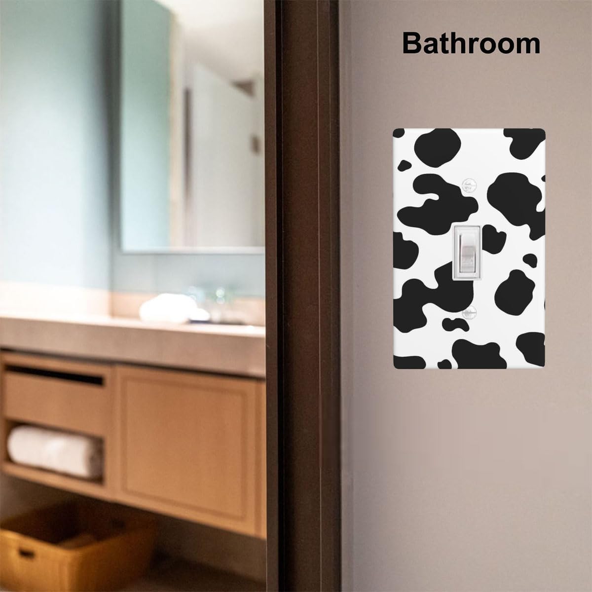 Black White Cow Print 1-Gang Toggle Light Switch Plate, Farm Cow Pattern Wall Plate for Farmhouse, Bedroom, Kitchen & Home