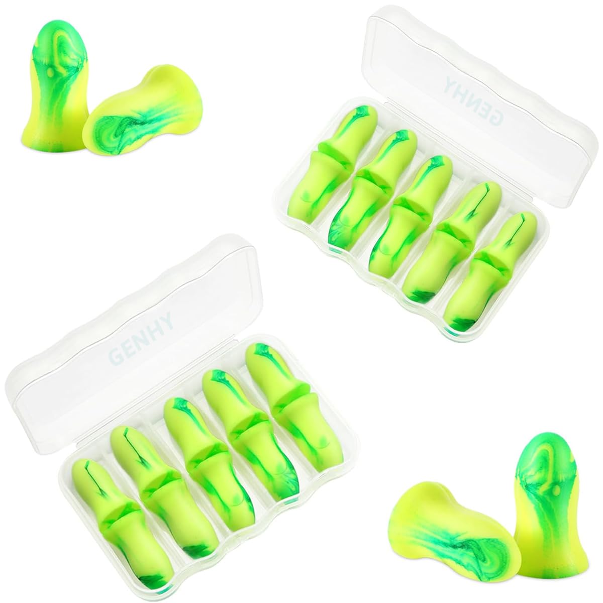 Ear Plugs for Sleeping,GENHY Ultra Soft Foam Earplugs,Ear Canal Curve Design Effective Noise Reduction, Suitable for Sleeping/Snoring/Study/Decoration (Gradient Green, Portable)