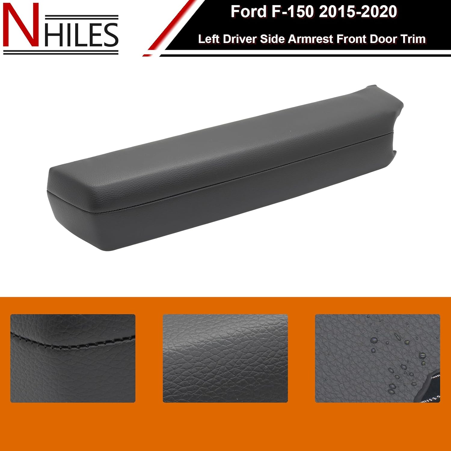 NHILES Front Driver Side Armrest Door Handle Replacements Compatible with Ford F-150 2015-2020 Black FL3B-1824105-B