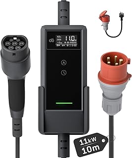 dé Chargeur Voiture Electrique 11kW 10m [6A-16A, Triphasé] Cable Recharge Voiture Electrique Type 2 16A, Chargeur EV Prise CEE Compatible avec Model Y, E-208, 500e et Autres EV/PHEV