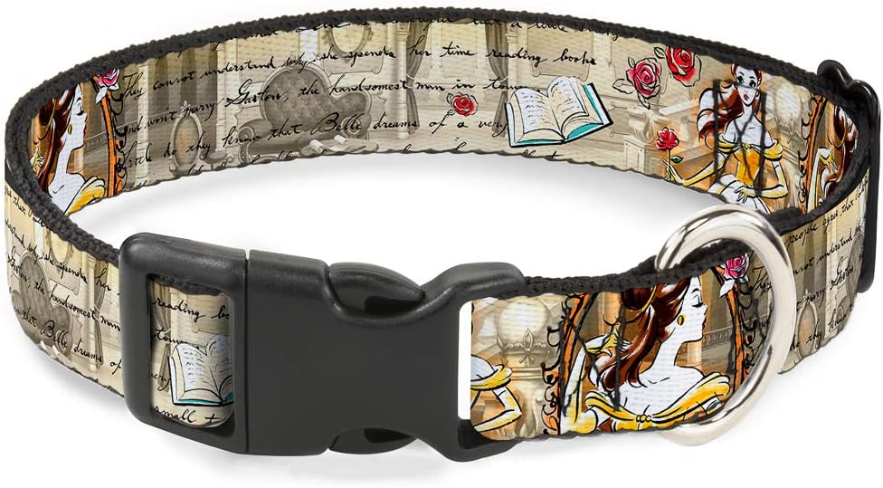 Buckle-Down Plastic Clip Collar - Belle Sketch Poses/Story Script - 1.5" Wide - Fits 18-32" Neck - Large