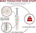 CrimsonMark 50Pcs Self Drilling Drywall Anchors and Screws kit #8 x 1-1/4”- Superb Wall Anchors for Drywall, Holds Upto 75lbs – No Drill Hole Required with These Drywall Screws and Anchors