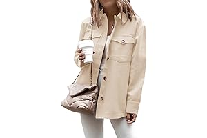 cnkwei Women's Button Down Shacket Jacket Casual Long Sleeve Shacket