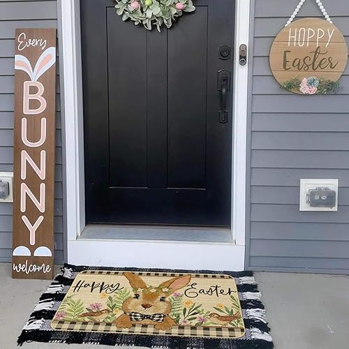 Miniatura 6 de CROWNED BEAUTY Felpudo de Pascua de 17 x 29 pulgadas, felpudo de conejito para interiores y exteriores, decoración de vacaciones, alfombra de