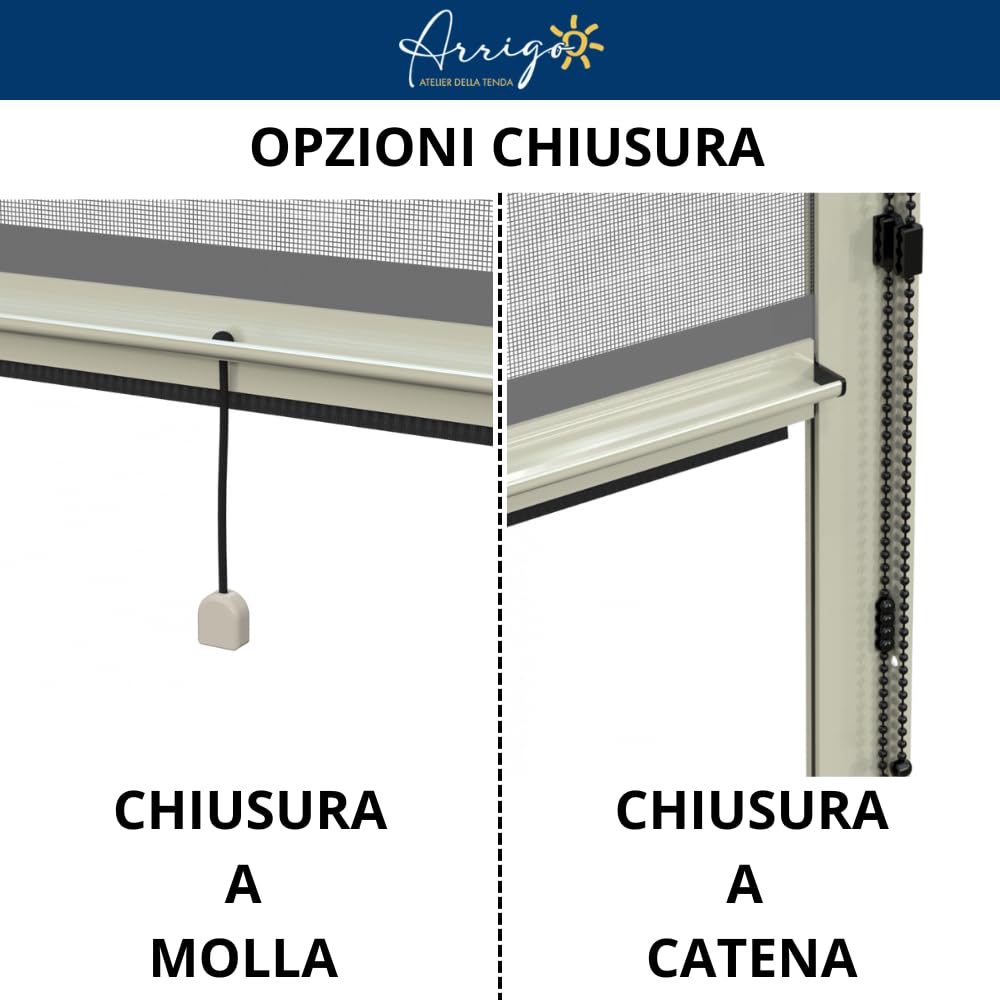 Zanzariera a Bottoncino Antivento su Misura | Avvolgimento Orizzontale con Apertura a Molla o Catena | Struttura in Alluminio |Telo in Fibra di Vetro Rinforzato