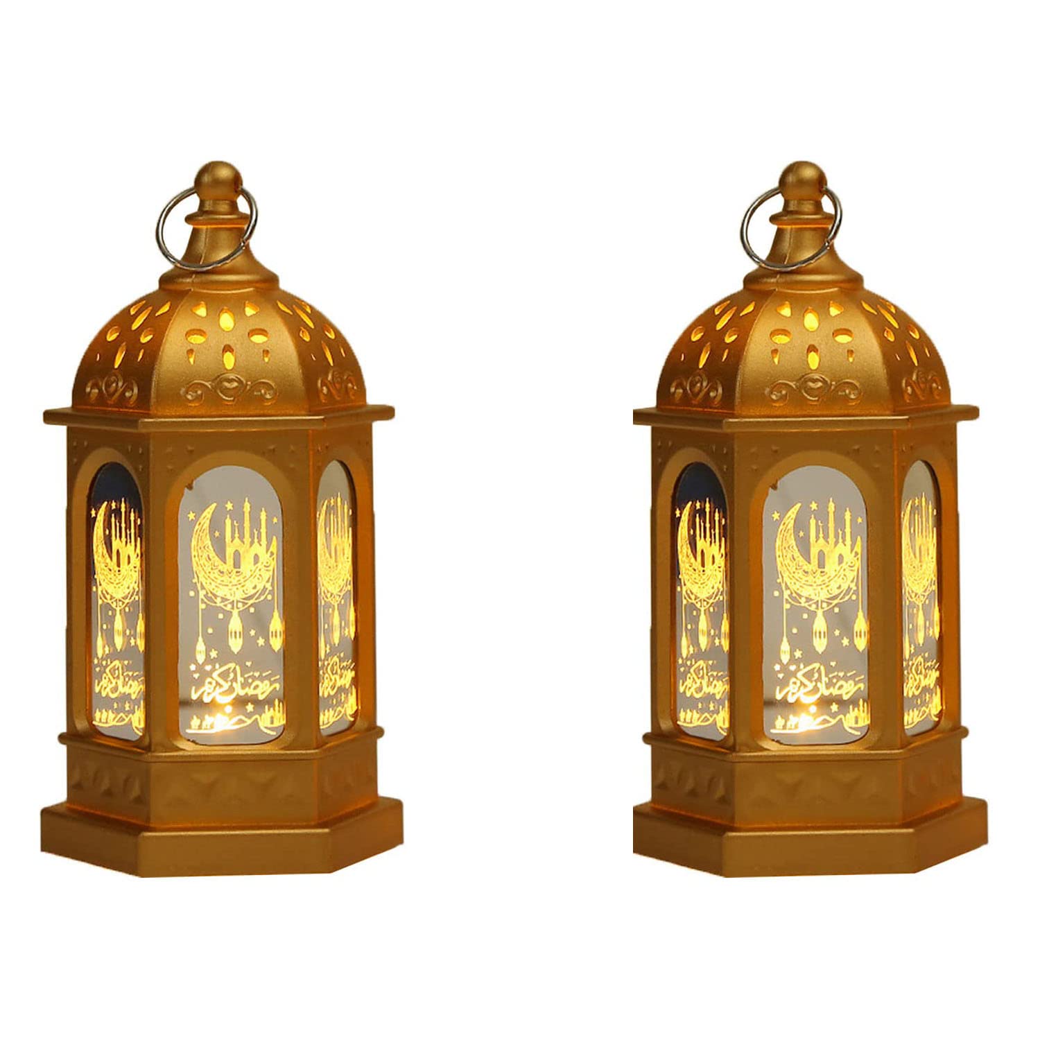 Ramadan LED Wind Lights,Ramadan Lantern Retro Crafts Decorations for Home,Ramadan Gifts for Kids - Ramadan Decorations for Table, Party Decor (Gold,2Pcs)