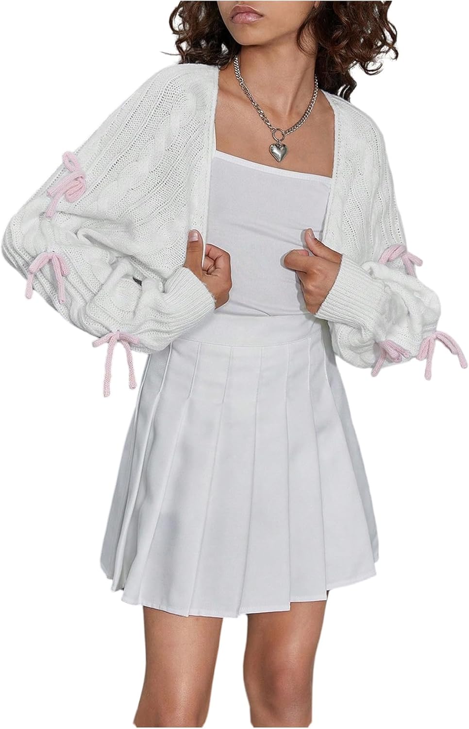 Floerns Girl's Y2k Bowknot Long Sleeve Cropped Cardigan Open Front Cute Bolero Shrug Sweater