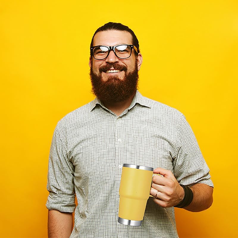 VEGOND 20 oz Tumbler Bulk with Handle Lid and Straw, Stainless Steel Insulated Travel Coffee Mug Set, Spill Proof Double Wall Metal Tumblers Cups, Powder Yellow 12 Pack - Image 6